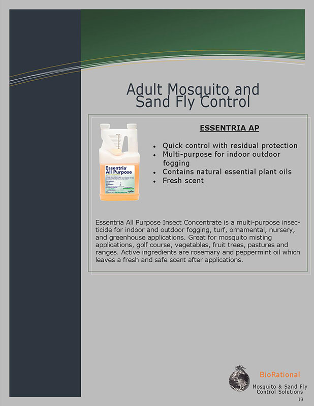 Brochure page 13 Essentria AP plant oil fogging to control mosquitos and sand flies