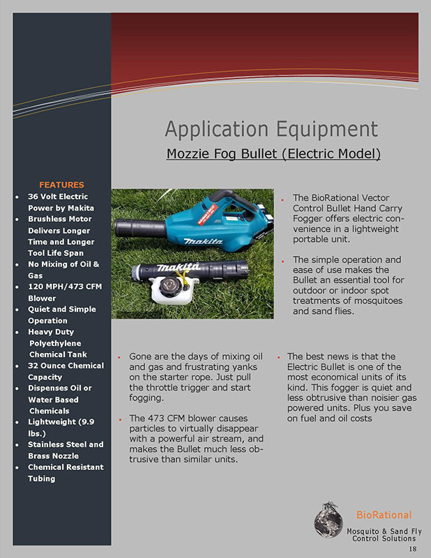 Brochure page 18 BioRational Mozzie Fog electric powered mosquito hand fogger